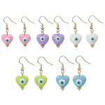 Resin Heart with Evil Eye Dangle Earrings