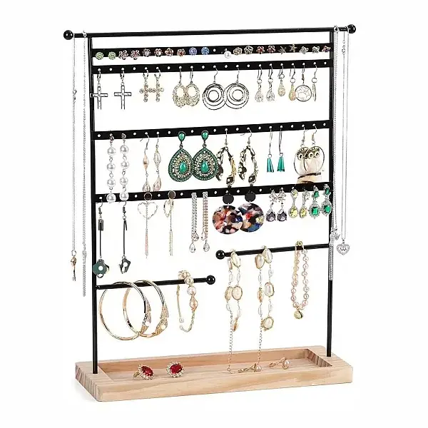 Iron Jewelry Display Stand with Wood Tray