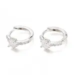 Brass Micro Pave Clear Cubic Zirconia Huggie Hoop Earrings