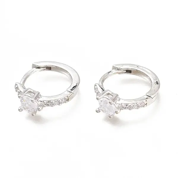Brass Micro Pave Clear Cubic Zirconia Huggie Hoop Earrings