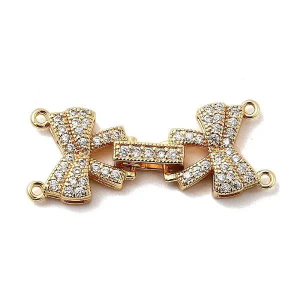 Brass Micro Pave Clear Cubic Zirconia Fold Over Clasps