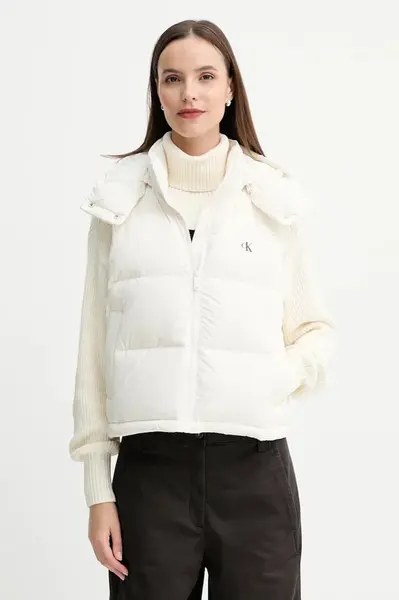 Péřová vesta Calvin Klein Jeans béžová barva, zimní, LV047D500G