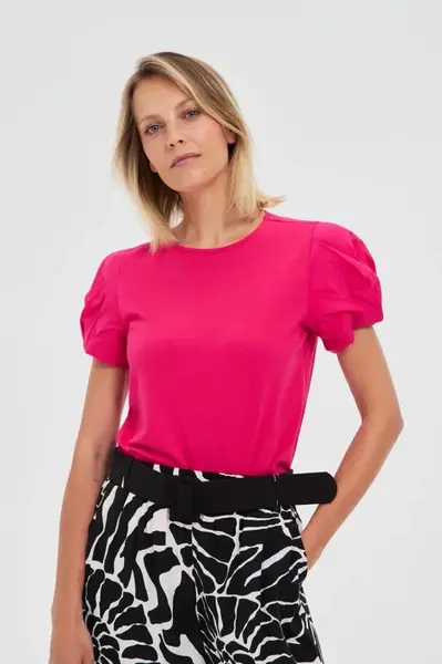 Marisse Fuchsia Blouse With Puffed Sleeves