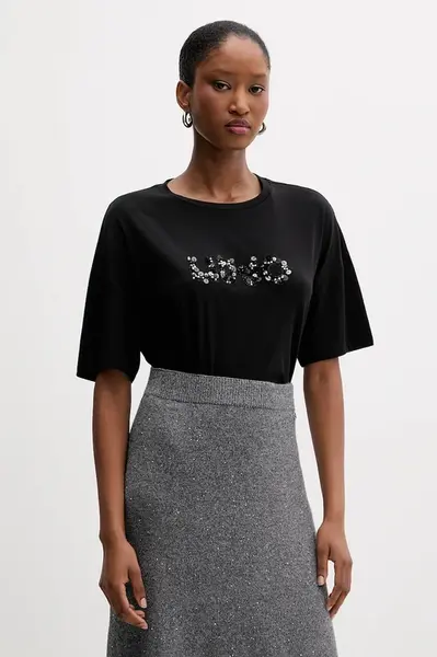 Bavlněné tričko Liu Jo dámské, černá barva, MF5347 JS923