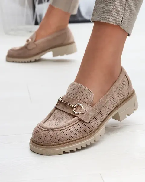 Resti Light brown openwork women's moccasins with chain Imerila