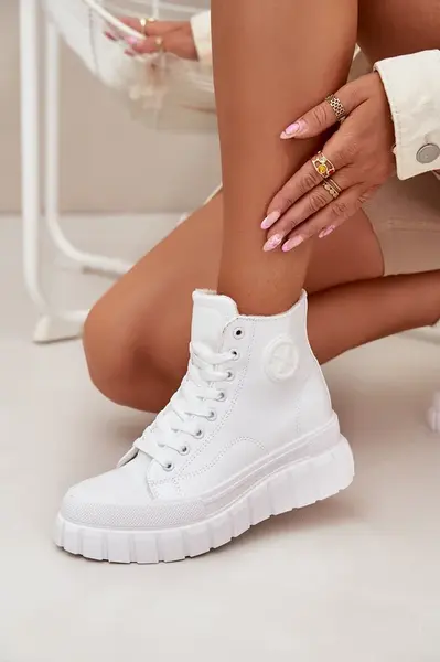 Boto Zateplené Vysoké Tenisky Dámské Na Platformě Se Zipem Bílé Sarira