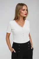 Marisse White Blouse With Lace Neckline