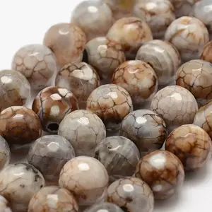 Faceted Natural Fire Crackle Agate Beads Strands