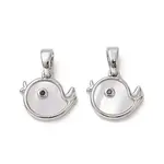 Rack Plating Brass Pave Shell Bird Charms with Black Cubic Zirconia