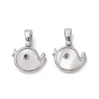 Rack Plating Brass Pave Shell Bird Charms with Black Cubic Zirconia