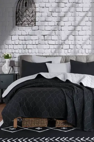 Prikrývka 200x220 + 2 vankúše alcea - čierná, bielá