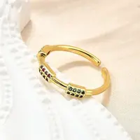 Brass Micro Pave Cubic Zirconia Cuff Rings for Women