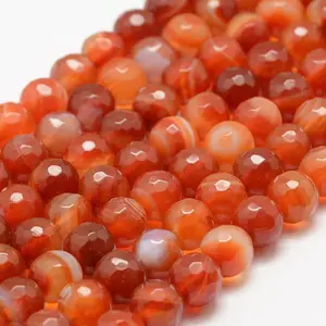 Faceted Natural Striped Agate/Banded Agate Beads Strands