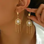 Bohemian Style 201 Stainless Steel Tassel Evil Eye Hoop Earrings for Women