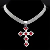 201 Stainless Steel Glass Cross Pendant Necklaces