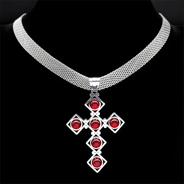 201 Stainless Steel Glass Cross Pendant Necklaces