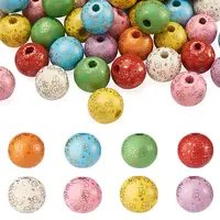 80Pcs 8 Colors Printed  Natural Wood Beads