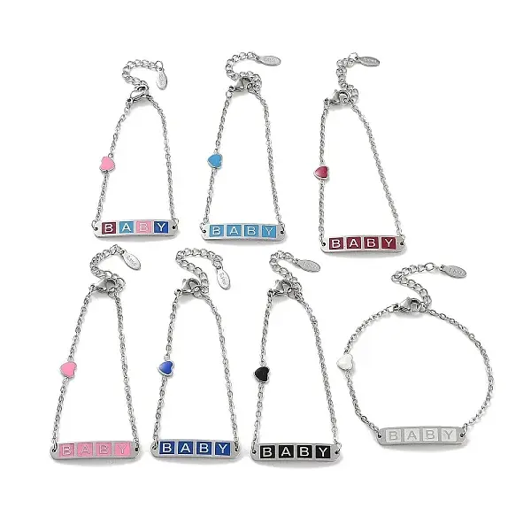 201 Stainless Steel Heart & Rectangle with Word Baby Link Bracelets