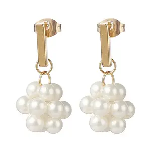 Shell Pearl Braided Ball Dangle Stud Earrings