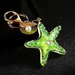 Diamond-Studded Starfish Shell Car Zinc Alloy Keychain Acrylic Cute Men and Women Bag Pendant Metal Keychain Ring Gift