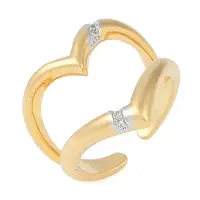 Double Layer Brass Micro Pave Clear Cubic Zirconia Open Cuff Ring for Women