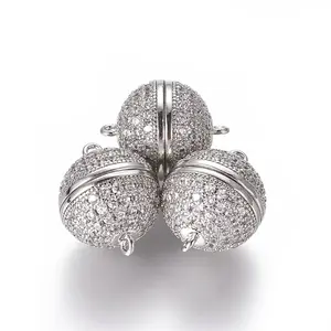 Brass Micro Pave Cubic Zirconia Magnetic Clasps with Loops