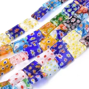 Rectangle Handmade Millefiori Glass Beads
