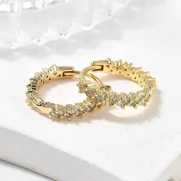 Brass Micro Pave Clear Cubic Zirconia Huggie Hoop Earrings