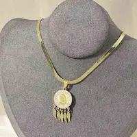 201 Stainless Steel Clear Cubic Zirconia Flat Round Virgin with Feather Pendant Necklaces