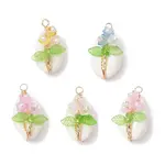 Natural Cowrie Shell Copper Wire Wrapped Flower Pendants