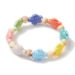 Beach Tortoise Handmade Procelain & Wood Round Beaded Stretch Bracelets