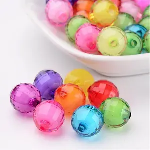 Mixed Color Transparent Acrylic  Faceted Round Beads