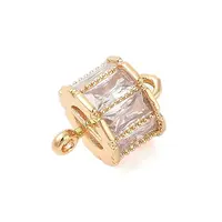 Brass Connector Charms with Clear Glass