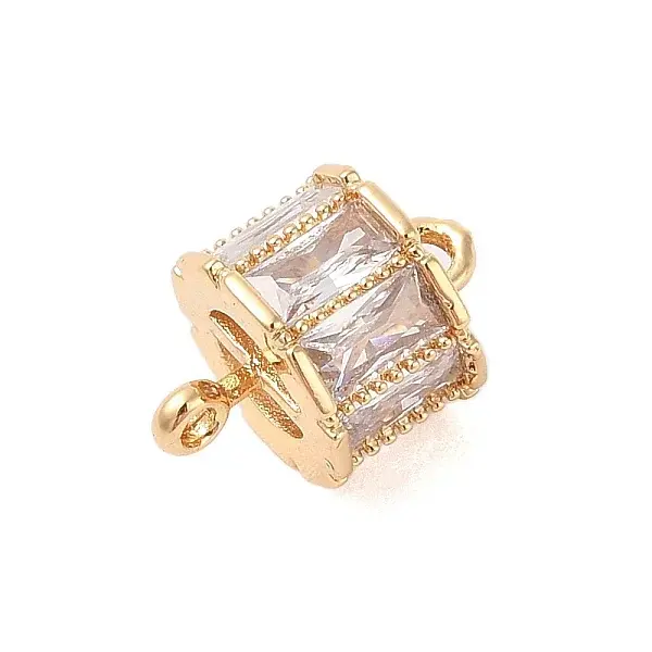 Brass Connector Charms with Clear Glass