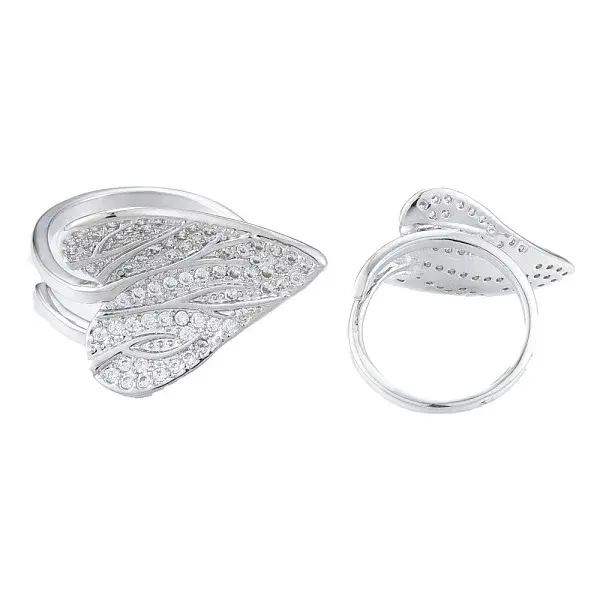Clear Cubic Zirconia Heart Leaf Open Cuff Ring