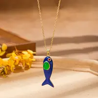 Brass Pave Cubic Zirconia Fish Shape Pendant Necklaces for Women