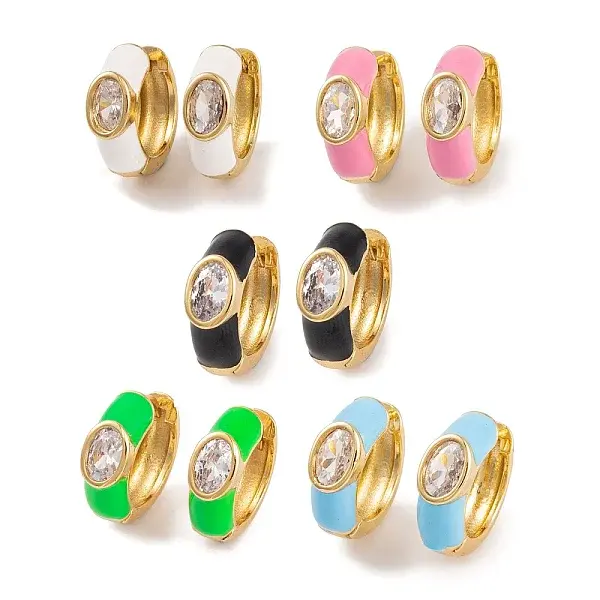Rack Plating Brass Cubic Zirconia Enamel Earrings