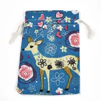 Flower Deer Printed Polycotton(Polyester Cotton) Packing Pouches Drawstring Bags