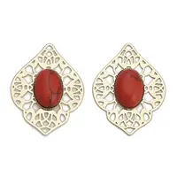 Brass Pave Dyed Synthetic Turquoise Rhombus Filigree Joiners