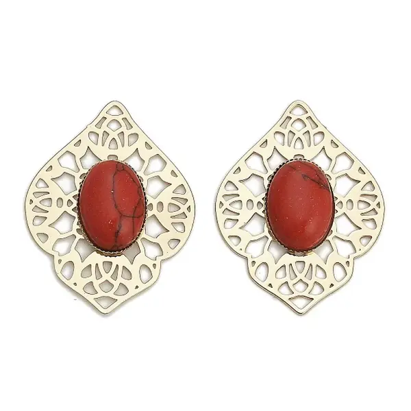 Brass Pave Dyed Synthetic Turquoise Rhombus Filigree Joiners