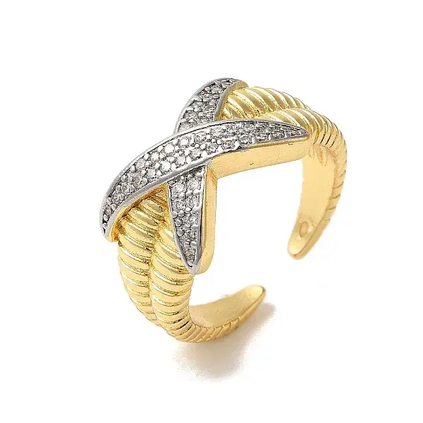 Brass Micro Pave Cubic Zirconia Cuff Rings for Women