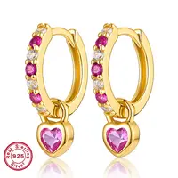 Real 18K Gold Plated 925 Sterling Silver Dangle Hoop Earrings