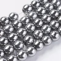Silver Plated Magnetic Synthetic Hematite Round Beads Strands