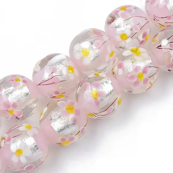 Handmade Silver Foil Glass Lampwork Beads Strands