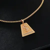 Brass Full Clear Cubic Zirconia Dollar Sign Trapezoid Pendant Box Chain Necklaces
