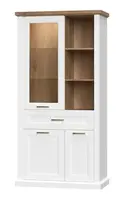 Široká vitrína artis s osvětlením - bílá/ořech pacific