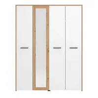 Čtyřdveřová šatní skříň se zrcadlem geralt - bílá/dub artisan