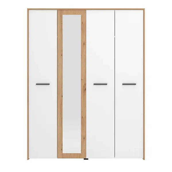 Čtyřdveřová šatní skříň se zrcadlem geralt - bílá/dub artisan