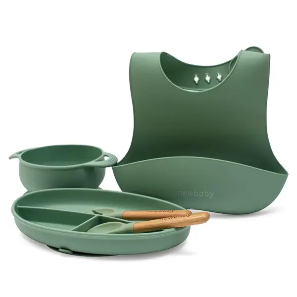 Detská silikónová jedálenská súprava New Baby zelená , 20C56976