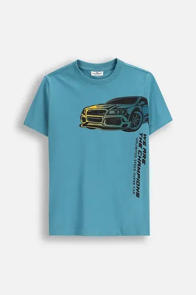 Dětské bavlněné tričko Coccodrillo zelená barva, s potiskem, CITY RACING BOY JUNIOR